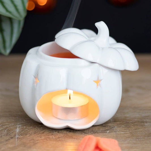 Brûleur blanc en forme de citrouille d'automne